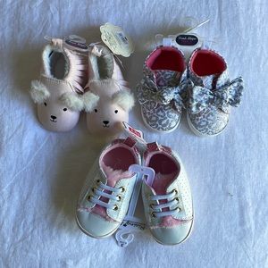 First Steps Set of Three Baby Girl Shoes 6-9 Months Soft Sole
